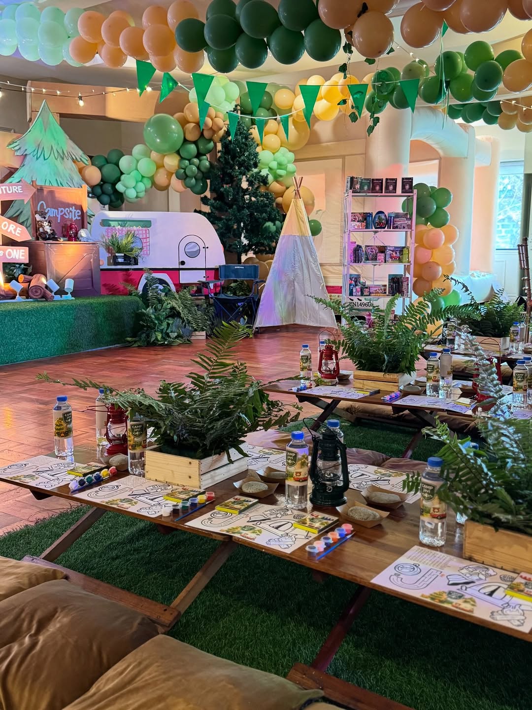 Camp themed birthday party styling